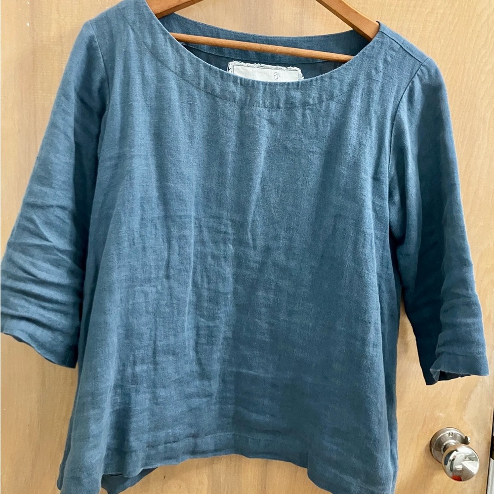 notPERFECTLINEN Dark Blue-Grey January Top XS